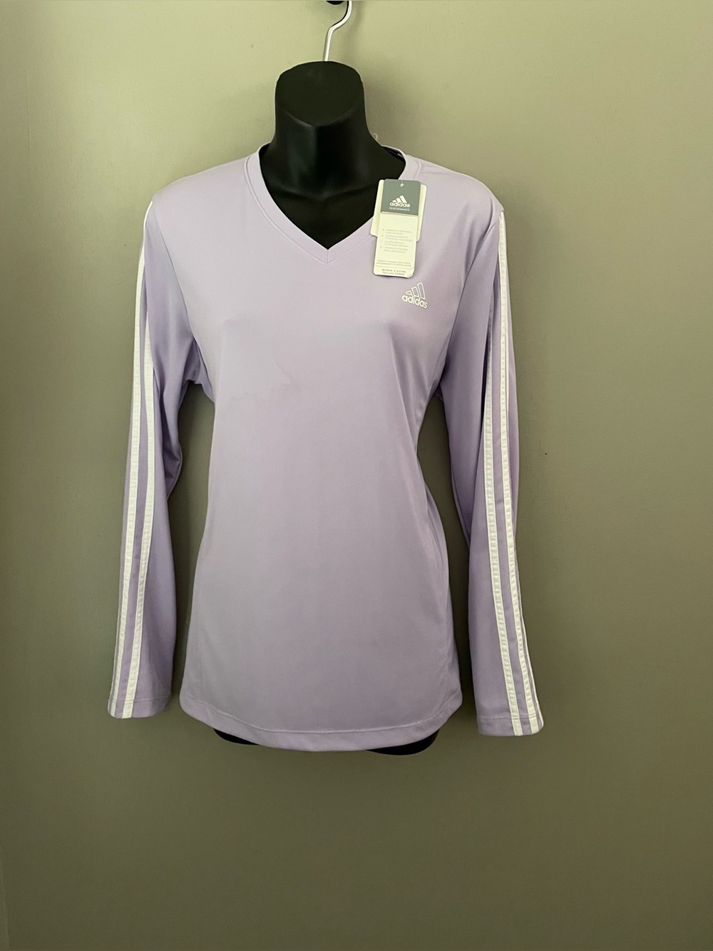 Adidas Lavender Polyester V-Neck Three Stripes Shirt (NWT) - Picture 7 of 7